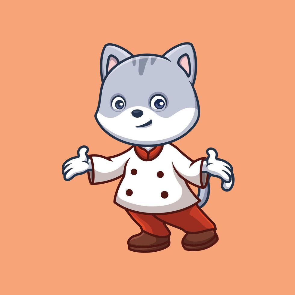 Chef Grey Cat Cute Cartoon vector