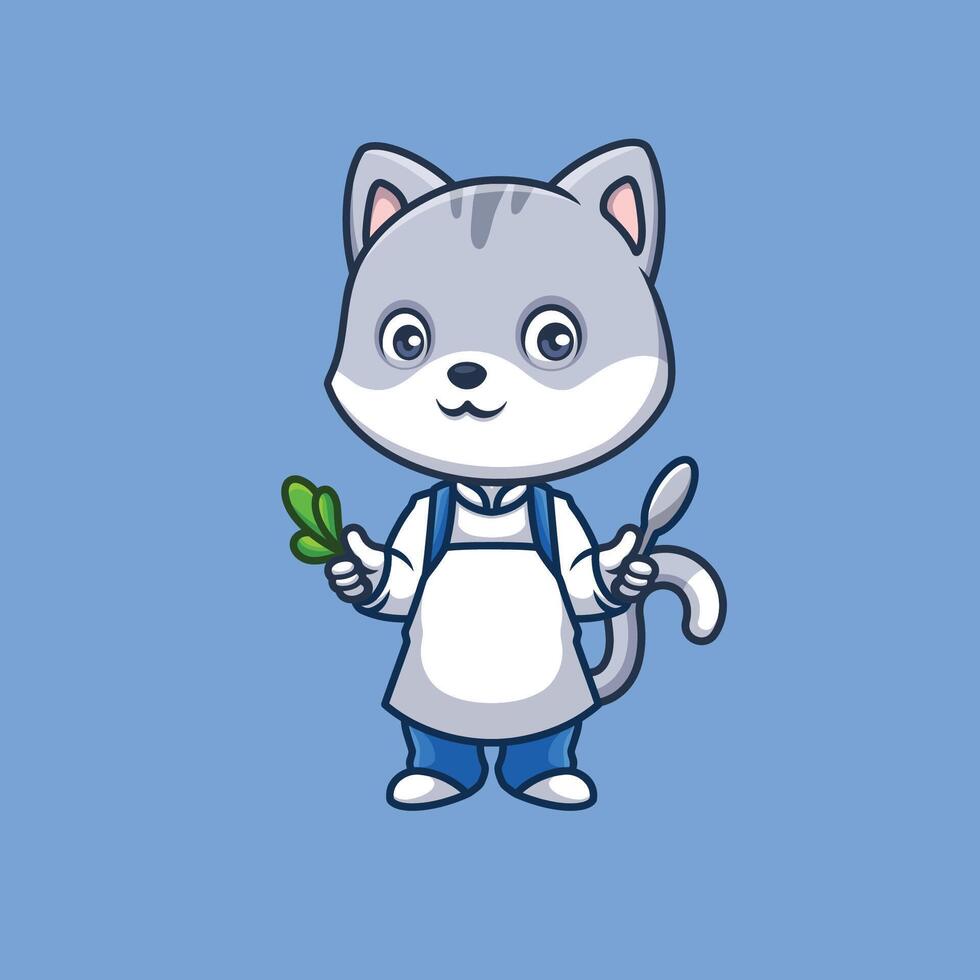 Chef Grey Cat Cute Cartoon vector