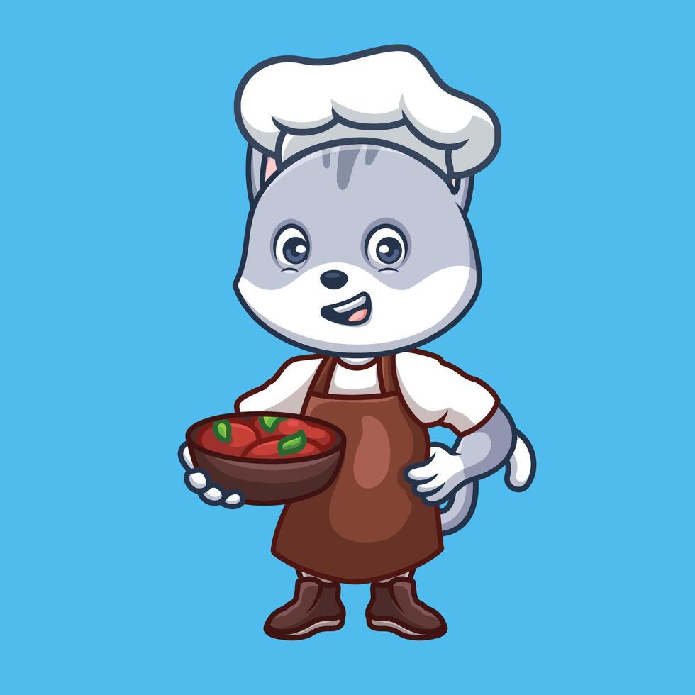 Chef Grey Cat Cute Cartoon vector