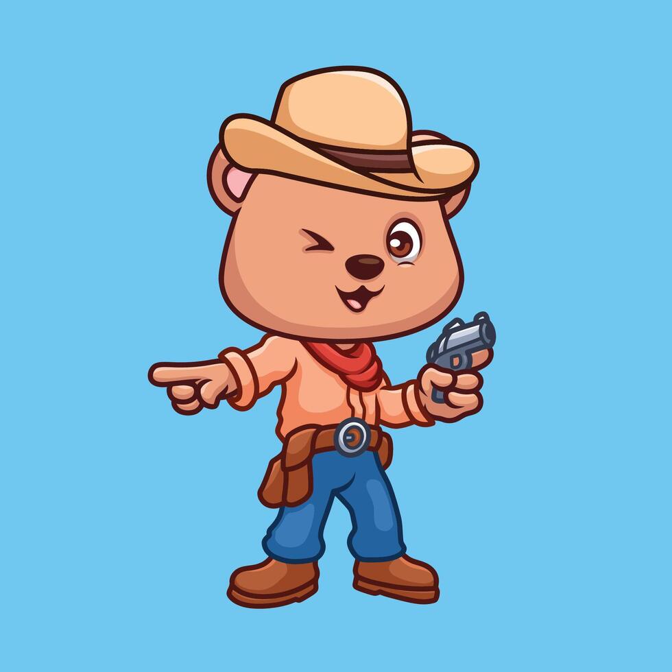 Cowboy Bear Cute Cartoon vector