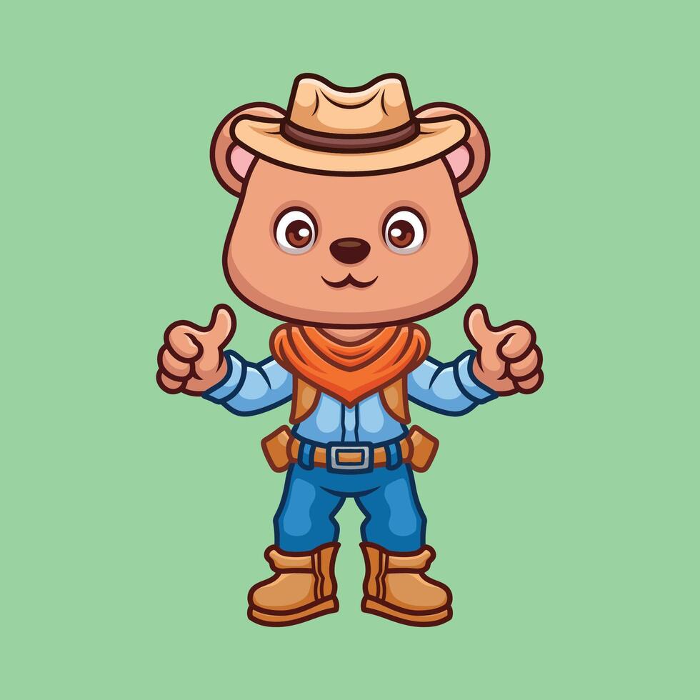 Cowboy Bear Cute Cartoon vector