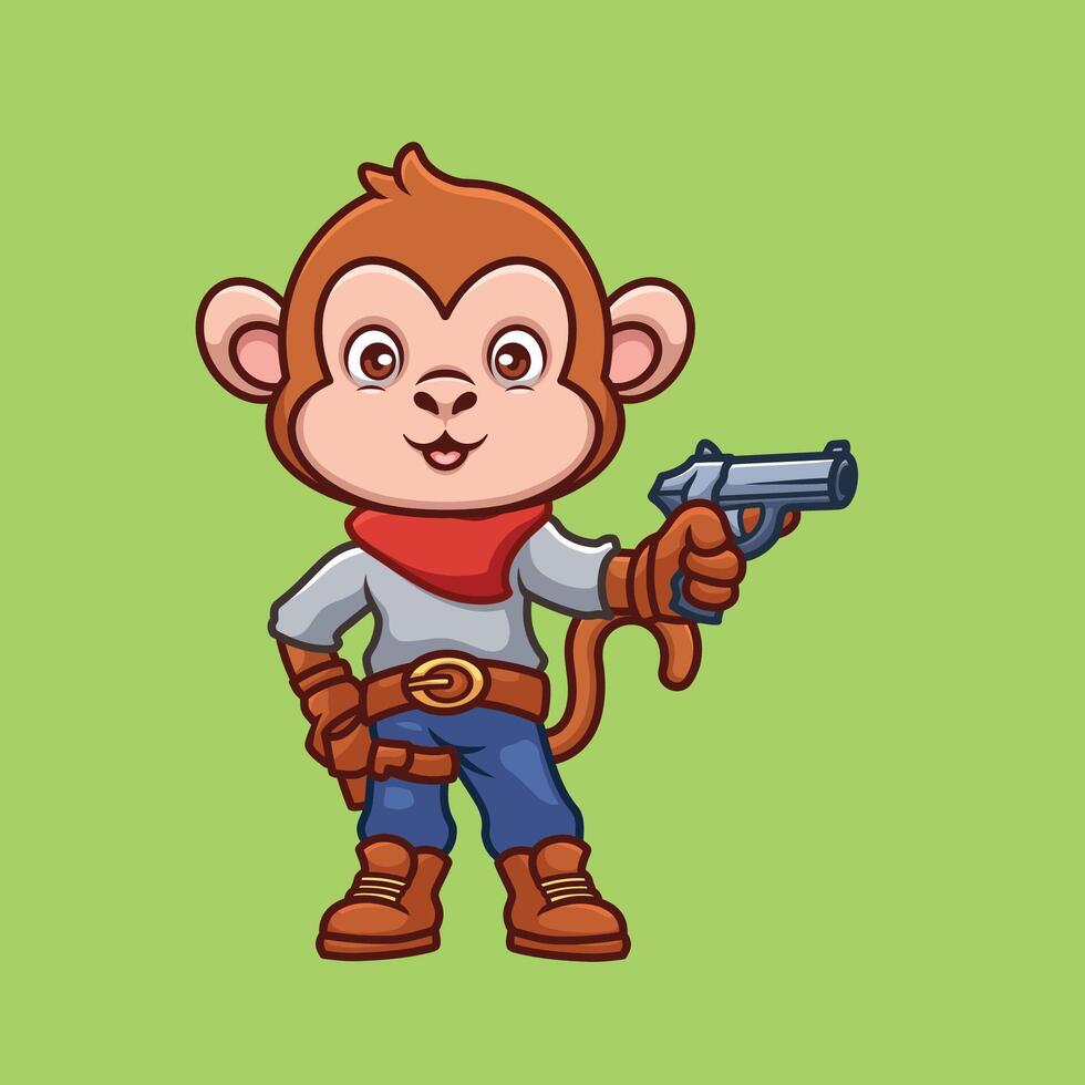 Monkey Cowboy Cute Cartoon Illustration vector