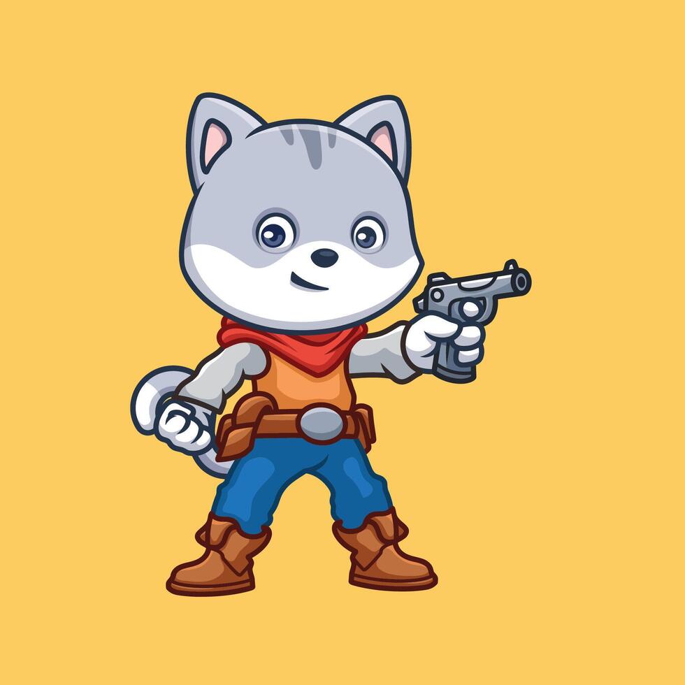 gato vaquero Sherrif linda dibujos animados ilustración vector