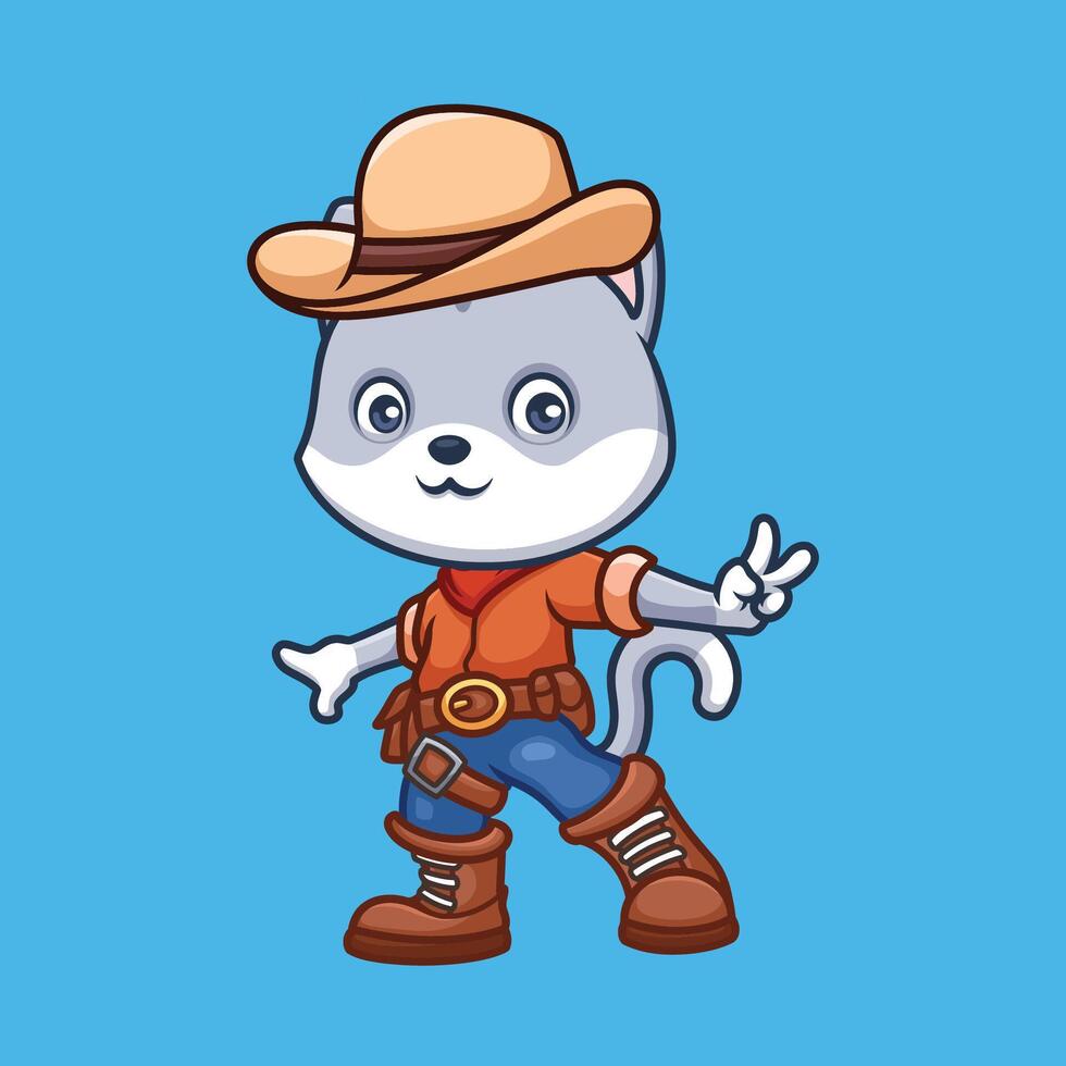 gato vaquero Sherrif linda dibujos animados ilustración vector