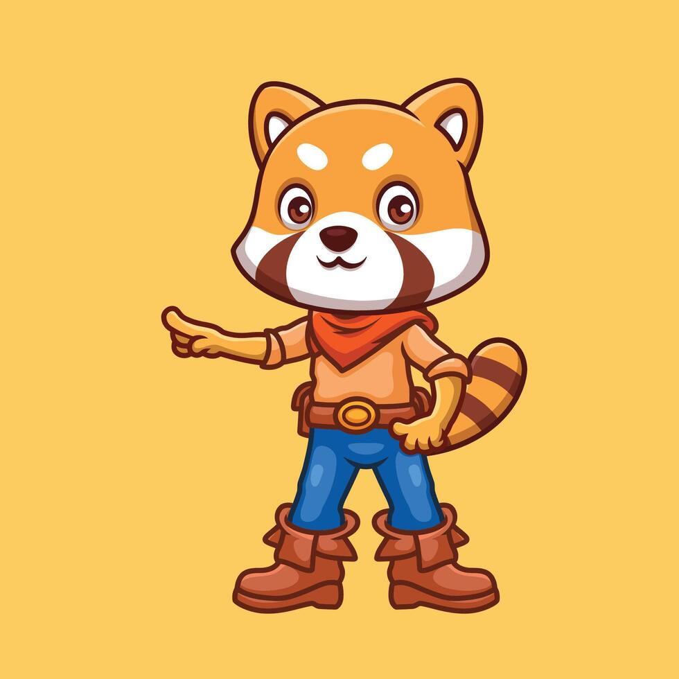 Cowboy Red Panda Cute Cartoon Character vector