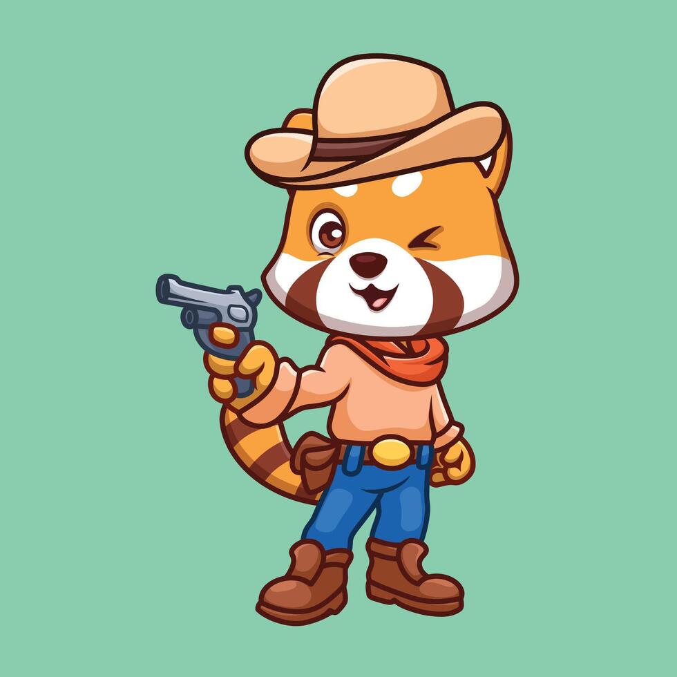 Cowboy Red Panda Cute Cartoon Character vector