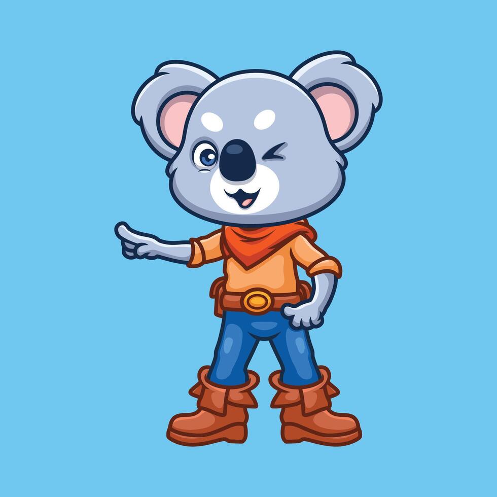 Cowboy Koala Cute Cartoon Character vector
