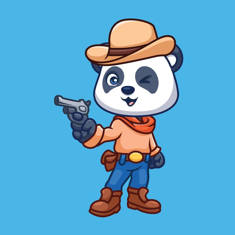 Cowboy Panda Cute Cartoon vector