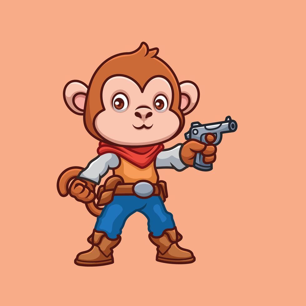 Cowboy Monkey Cute Cartoon Character vector