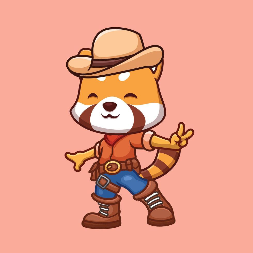 Cowboy Red Panda Cute Cartoon Character vector