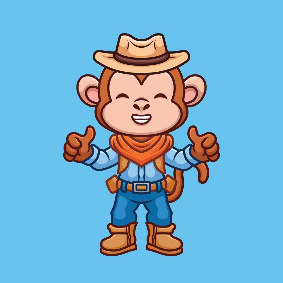 Cowboy Monkey Cute Cartoon Character vector