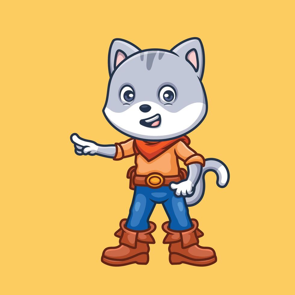 Cat Cowboy Sherrif Cute Cartoon Illustration vector