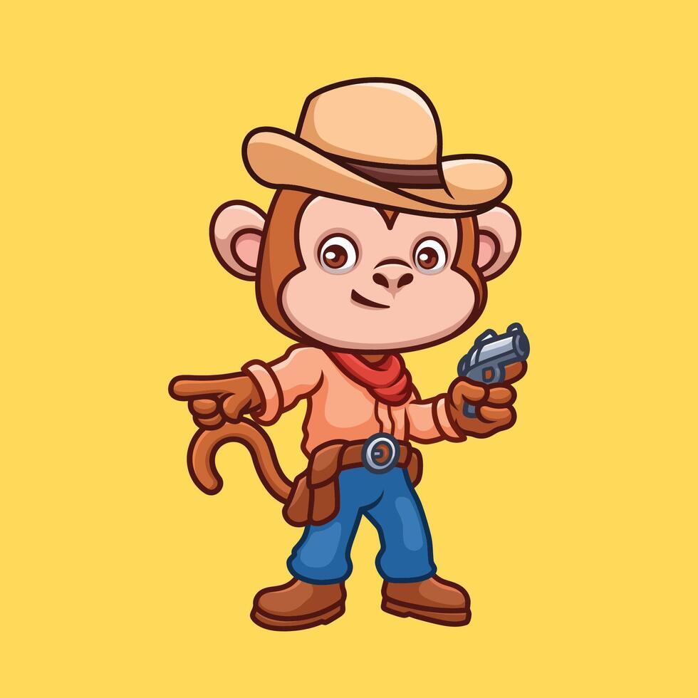 Monkey Cowboy Cute Cartoon Illustration vector