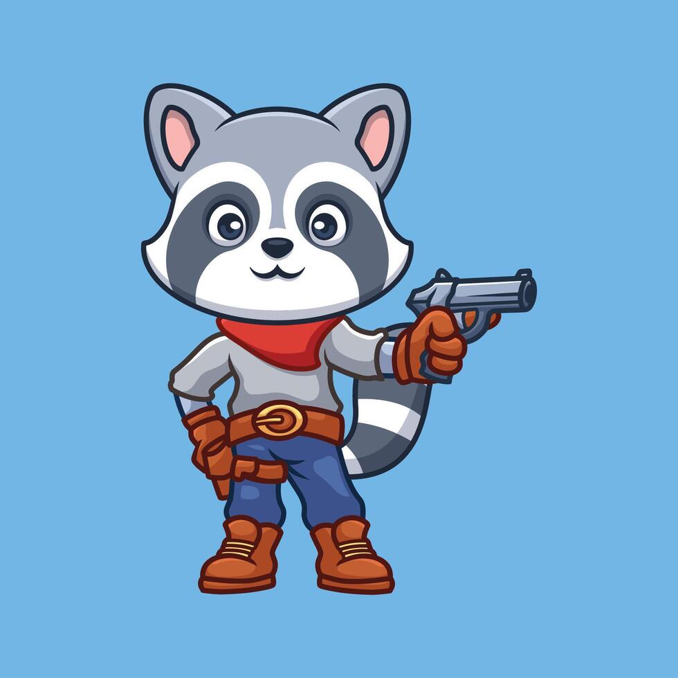 Raccoon Cowboy Cartoon Cute Illustration vector