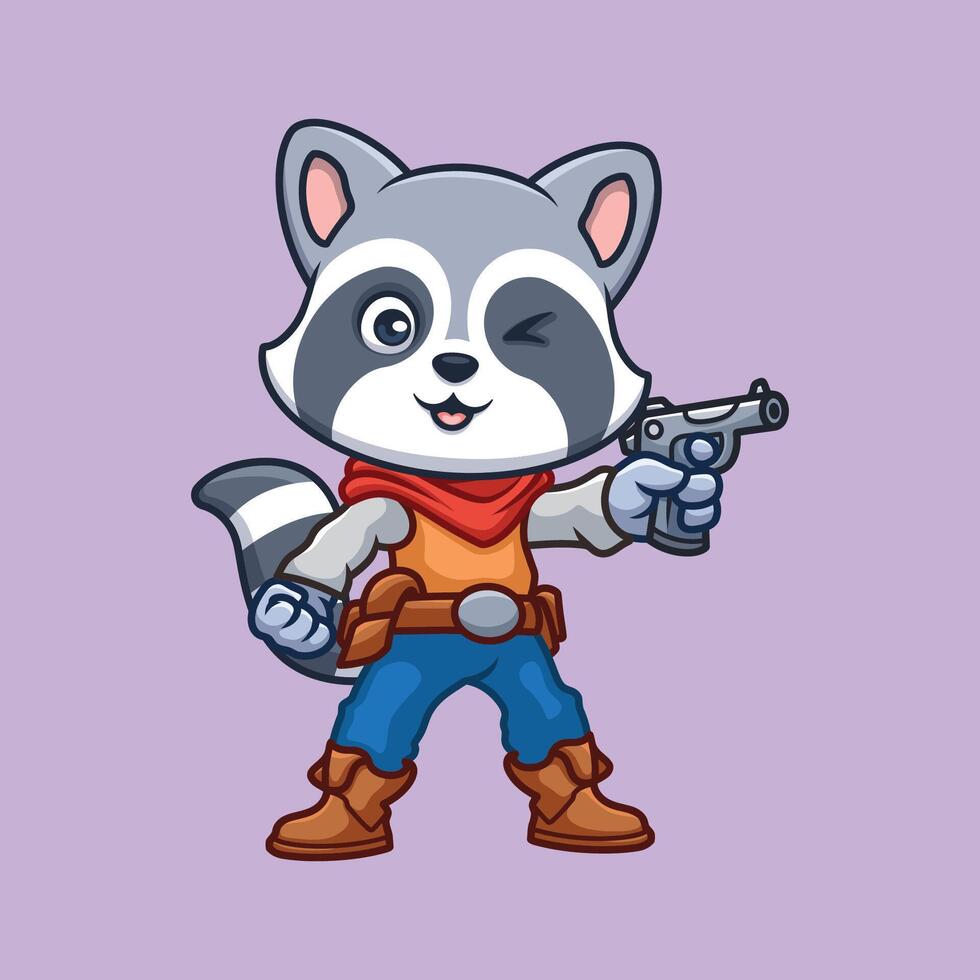Raccoon Cowboy Cartoon Cute Illustration vector