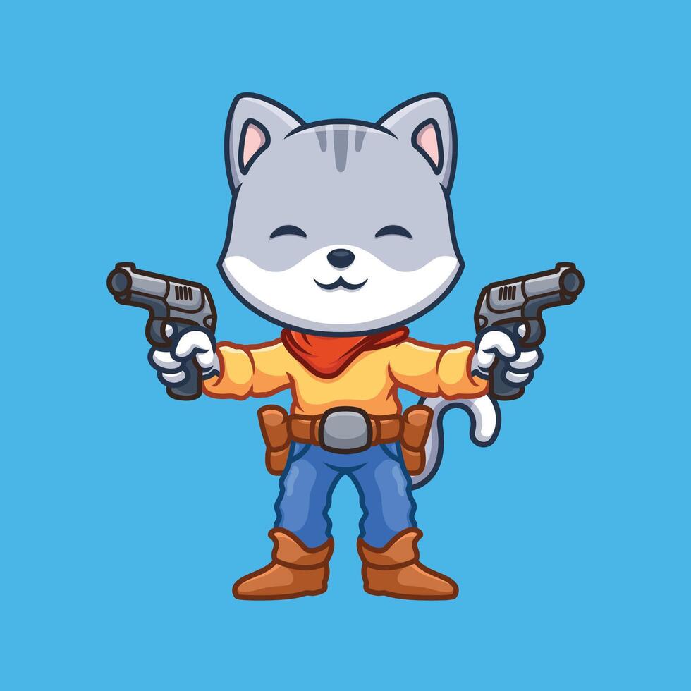 gato vaquero Sherrif linda dibujos animados ilustración vector