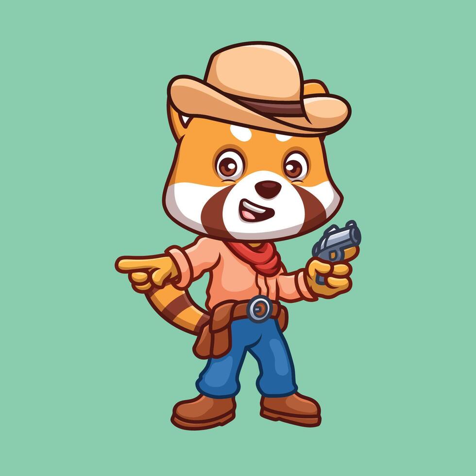 Cowboy Red Panda Cute Cartoon Character vector