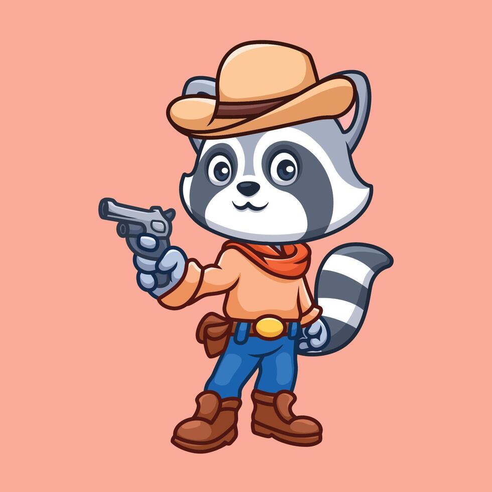 Raccoon Cowboy Cartoon Cute Illustration vector