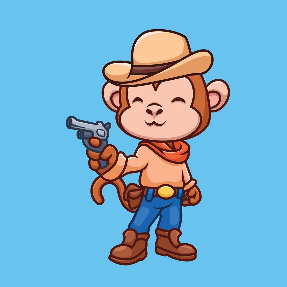 Cowboy Monkey Cute Cartoon Character vector