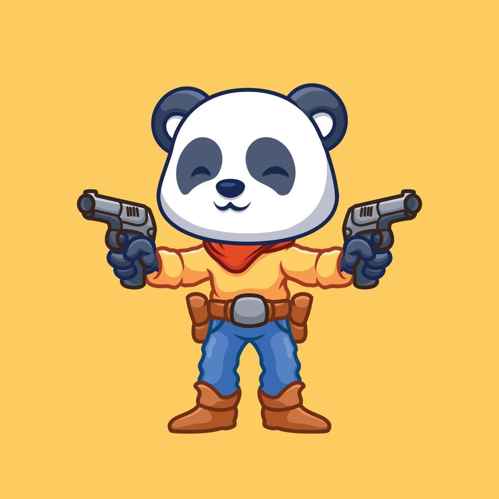 Cowboy Panda Cute Cartoon vector