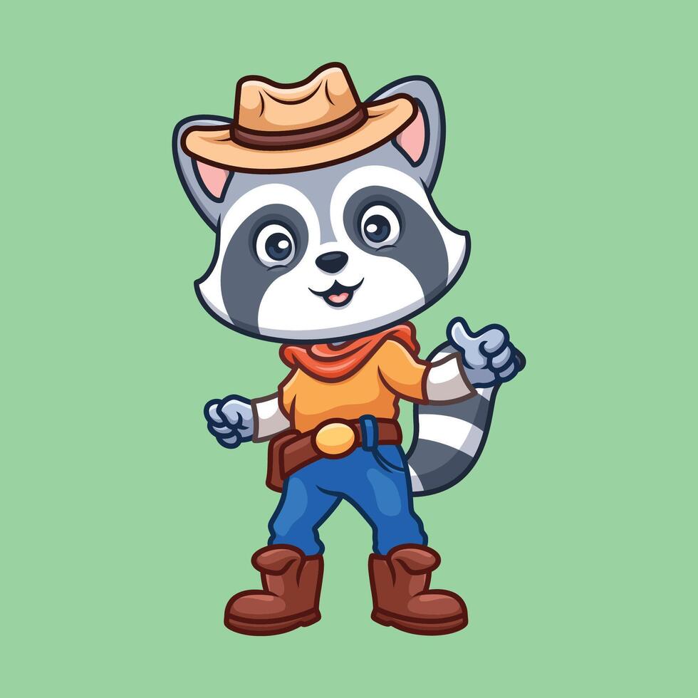 Raccoon Cowboy Cartoon Cute Illustration vector