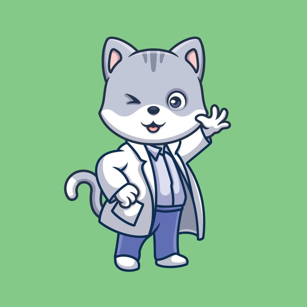 médico gris gato linda dibujos animados vector