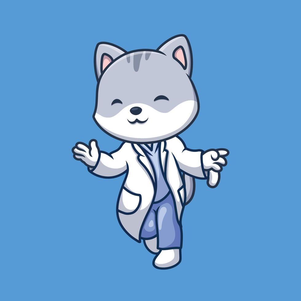 médico gris gato linda dibujos animados vector