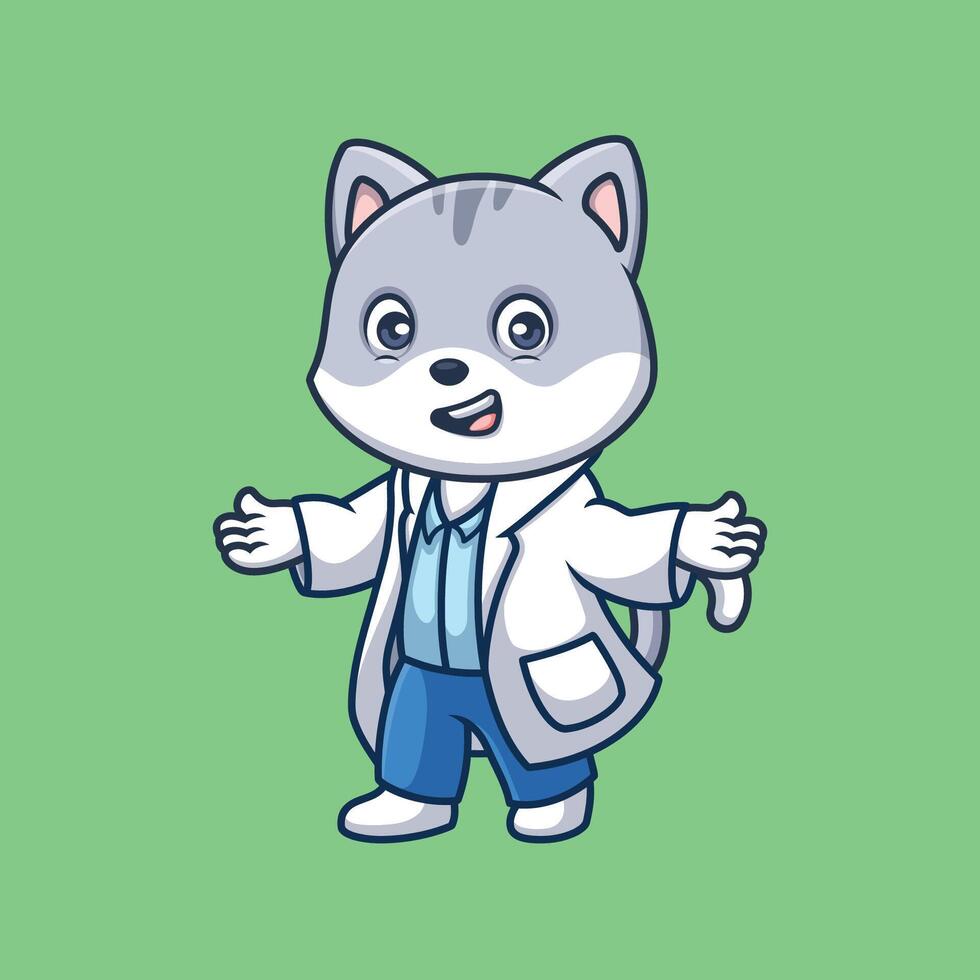 Doctor Grey Cat Cute Cartoon vector