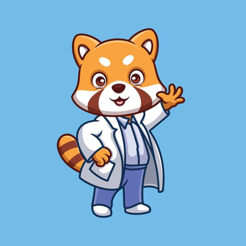 Doctor Red Panda Cute Cartoon vector