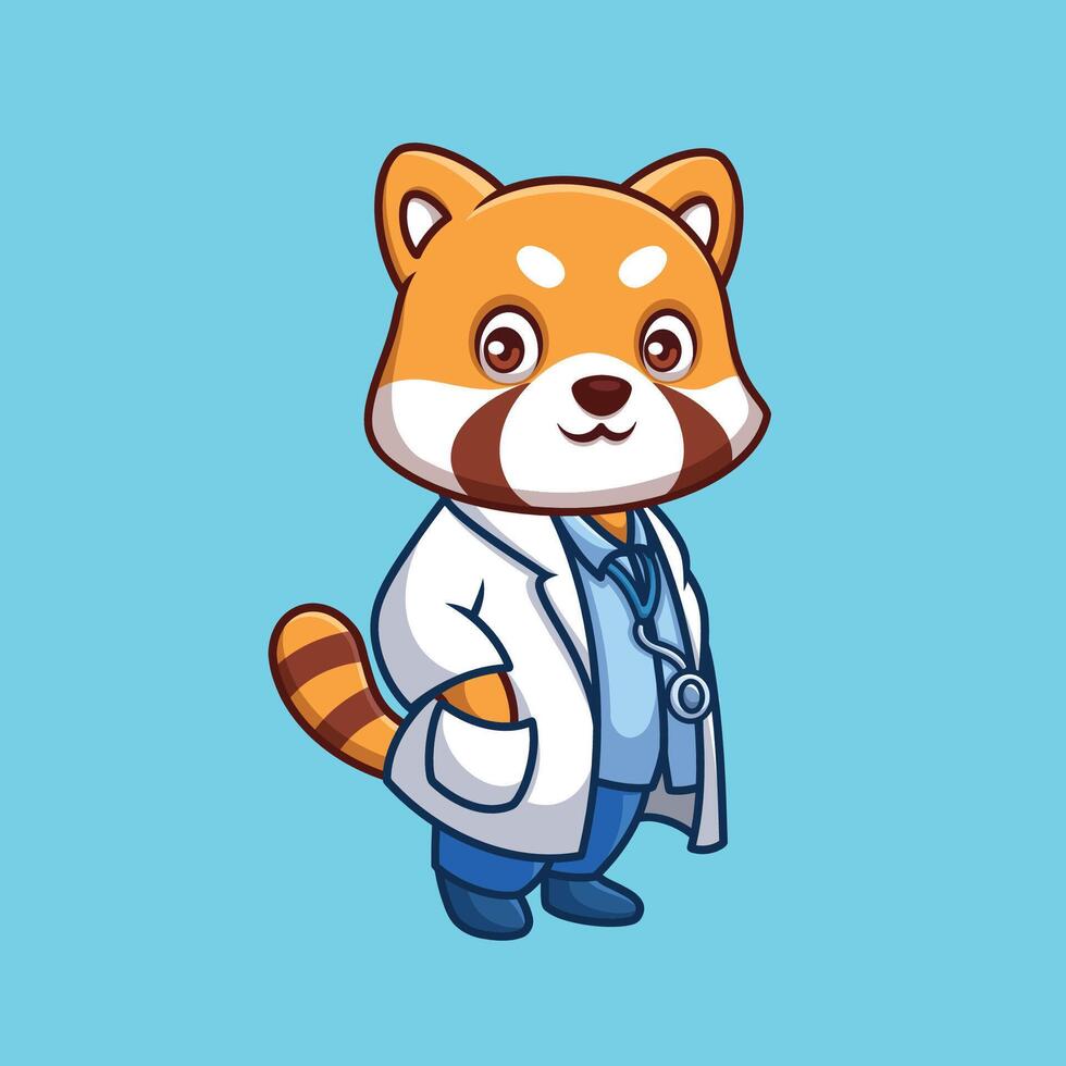 Doctor Red Panda Cute Cartoon vector
