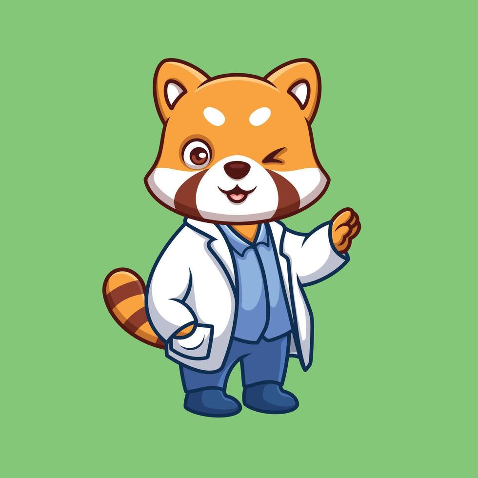 Doctor Red Panda Cute Cartoon vector