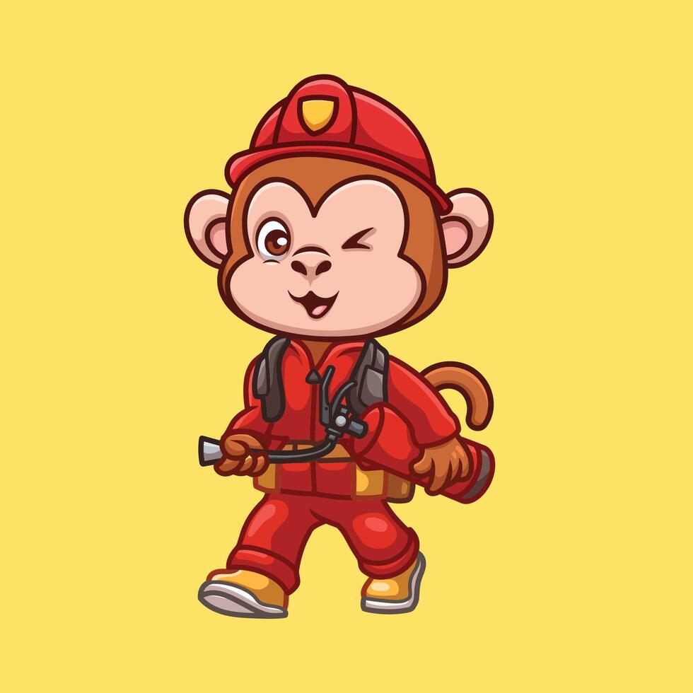 Animal cartoon firefighter illustration cute kids fireman rescue child educational vector