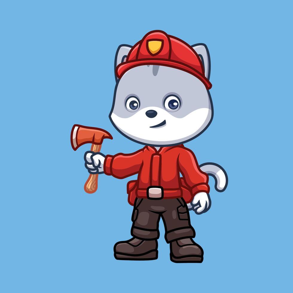 Animal cartoon firefighter illustration cute kids fireman rescue child educational vector