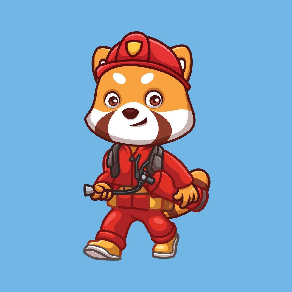 bombero rojo panda linda dibujos animados vector