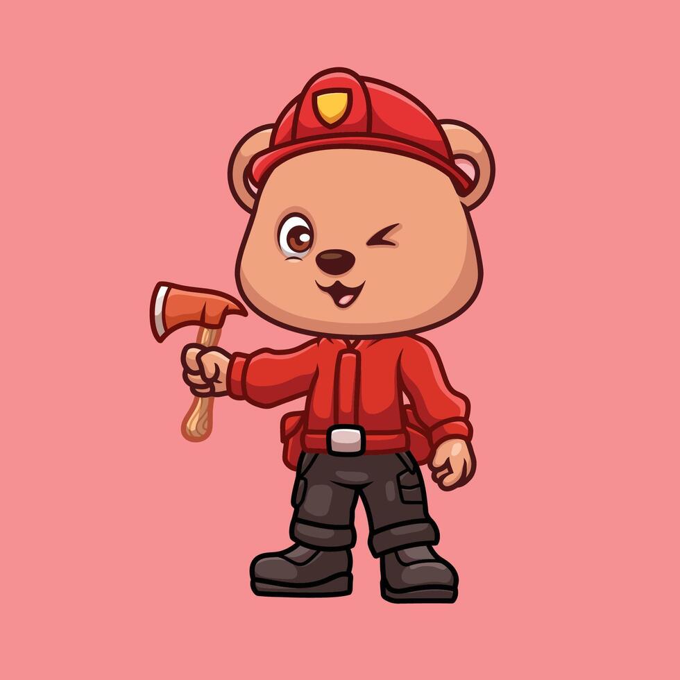 Firefighter Bear Cute Cartoon Character vector