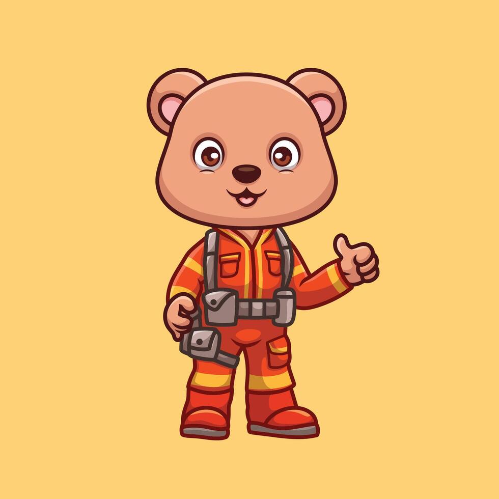 Firefighter Bear Cute Cartoon Character vector