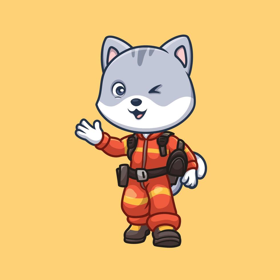 Animal cartoon firefighter illustration cute kids fireman rescue child educational vector