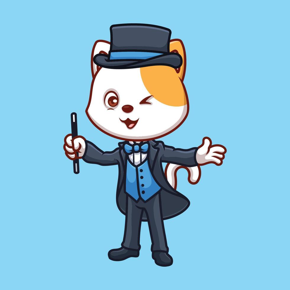 Cartoon animal magician trick perform magic cute illustration kids vector