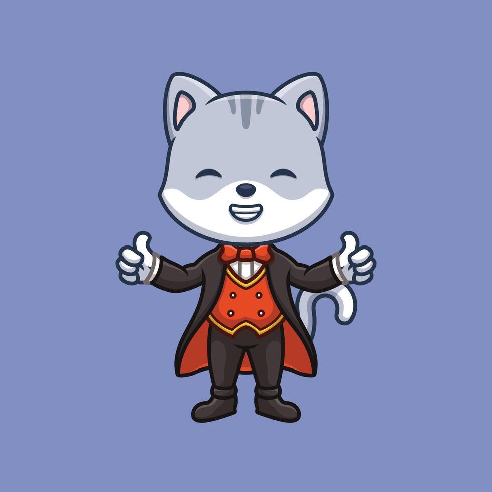 Magician Grey Cat Cartoon vector