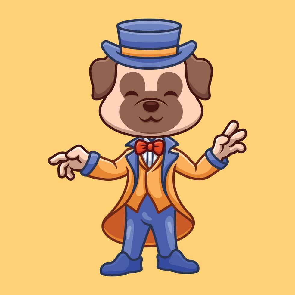 Cartoon animal magician trick perform magic cute illustration kids vector