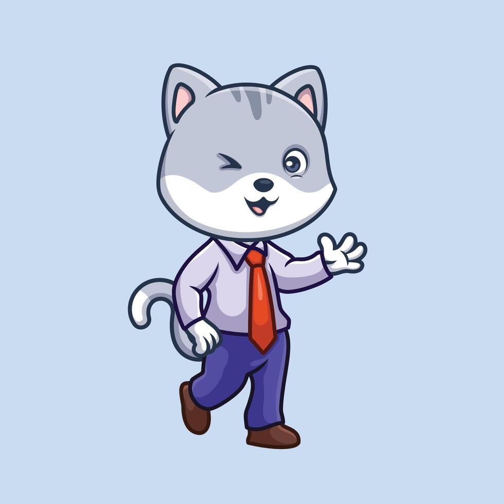 Manager Grey Cat Cute Cartoon vector