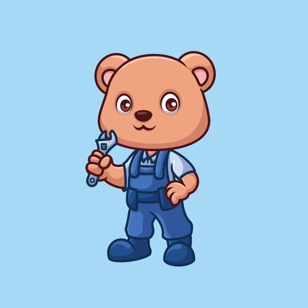 Mechanic Bear Cute Cartoon Character vector