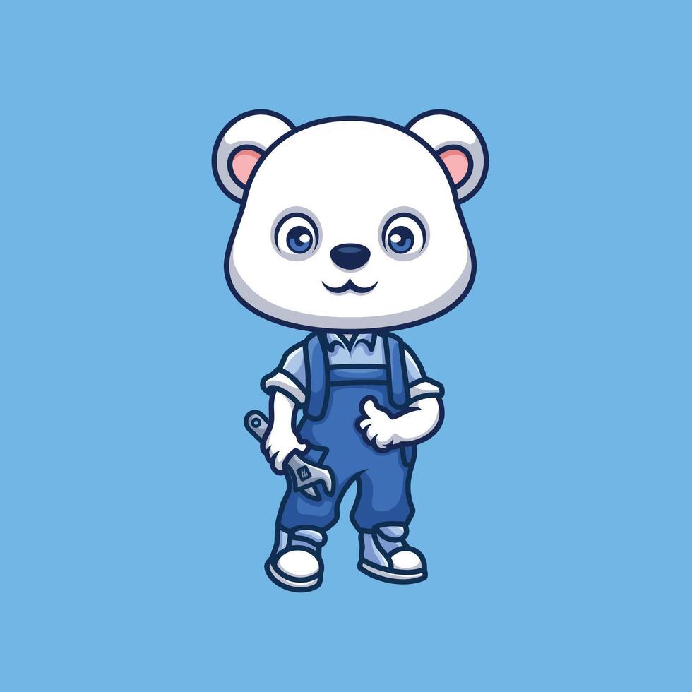 Mechanic Polar Bear Cute Cartoon vector
