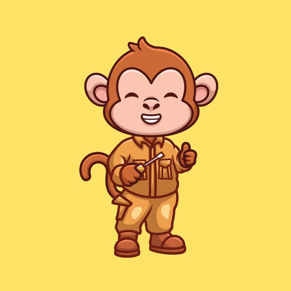 Mechanic cartoon animal character cute illustration handyman tool auto vector