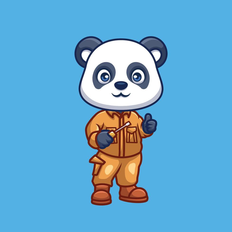 Mechanic Panda Cute Cartoon vector