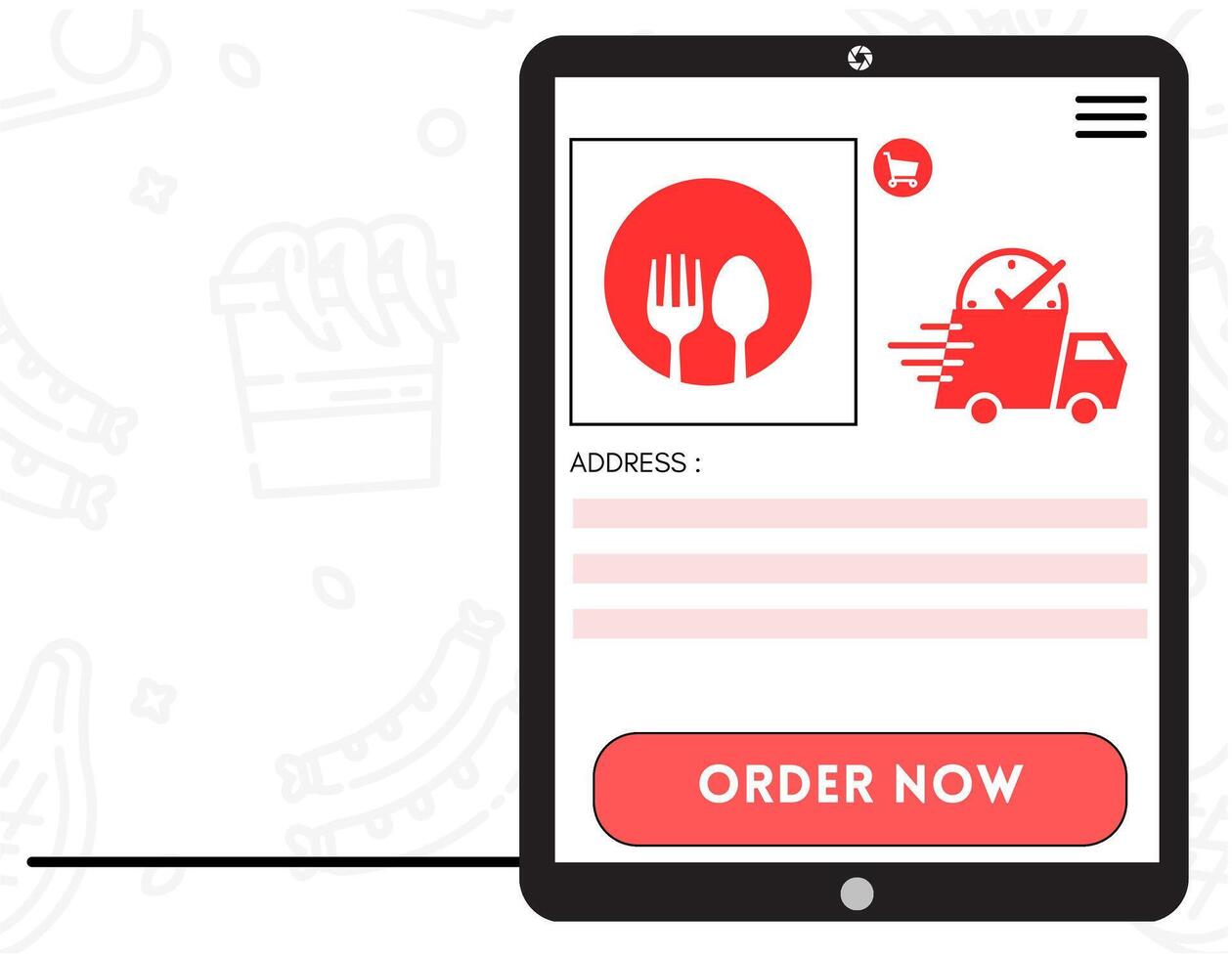 comida orden pago en móvil aplicación vector ilustración