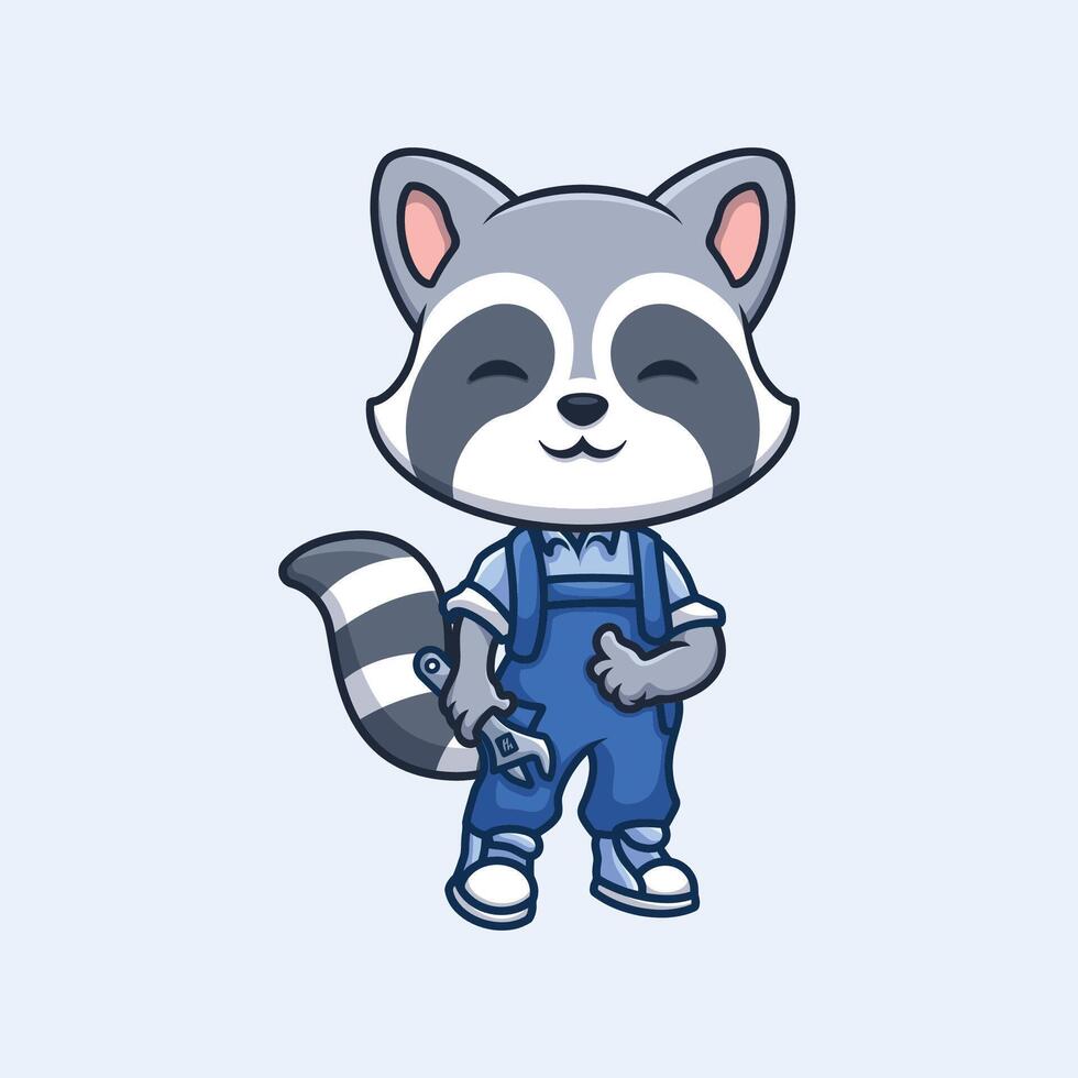 Mechanic Raccoon Cute Cartoon vector