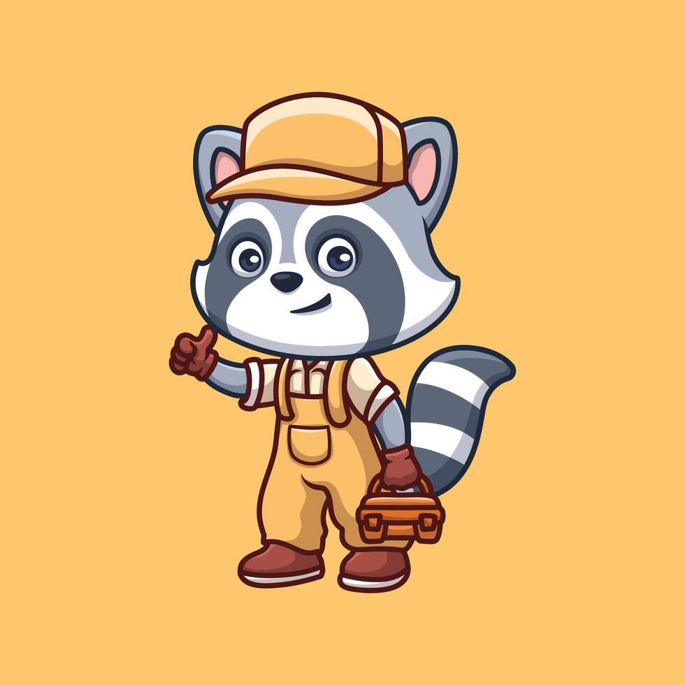 Mechanic Raccoon Cute Cartoon vector