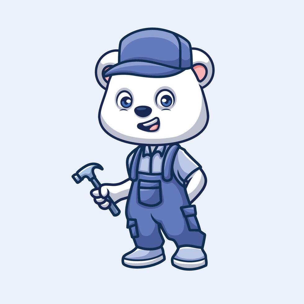 Mechanic Polar Bear Cute Cartoon vector