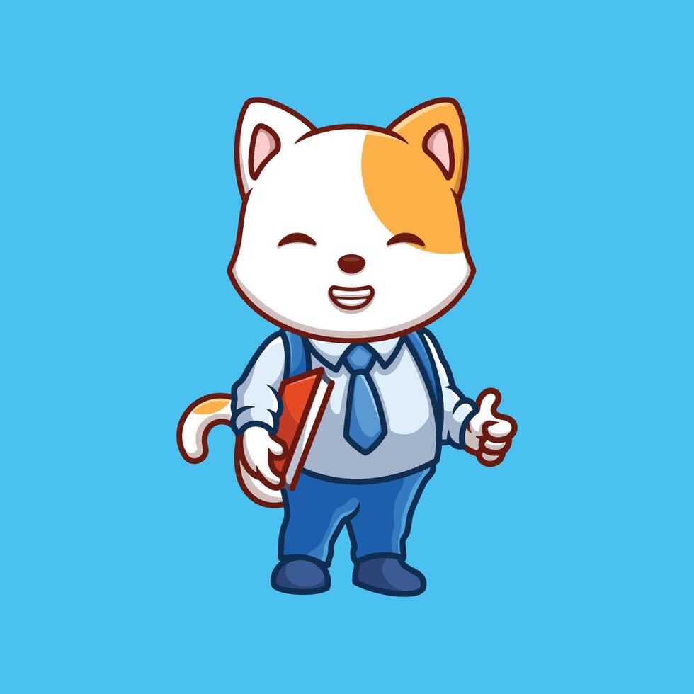 Teacher White Cat Cute cartoon vector